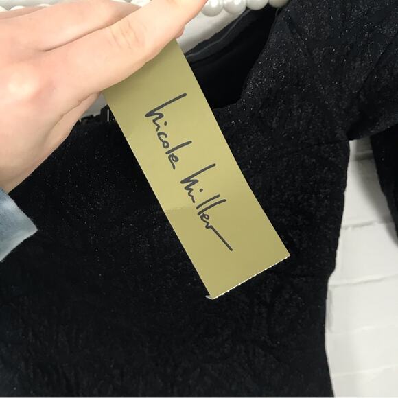 NWT Nicole Miller Collection Off The Shoulder Black Shimmer Dress SAMPLE - Picture 8 of 12